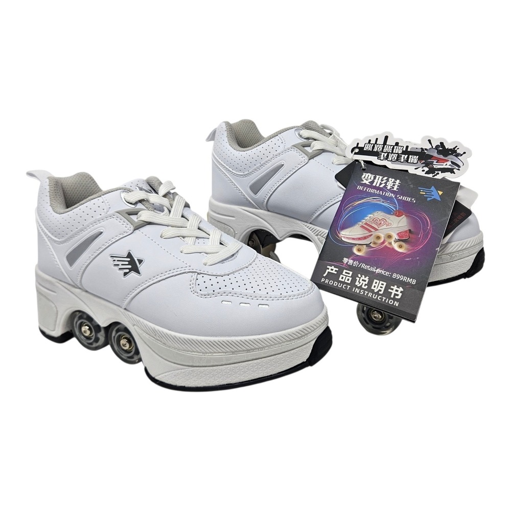 Liang Jiao Deformation Roller Shoes White Retractable Skates Women's US 6 NWT